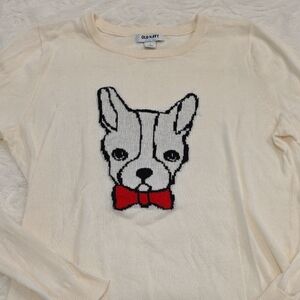 Old Navy Cream Sweater with Dog and Red Bow